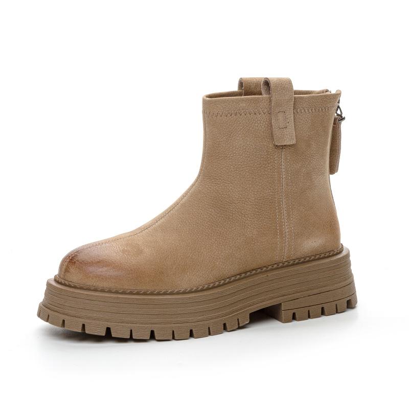 Первый слой коровьей кожи ботинки Мартин для женской осени новые ретро толстоподошвенные увеличивающие рост повседневные спортивные короткие ботинки для женщин