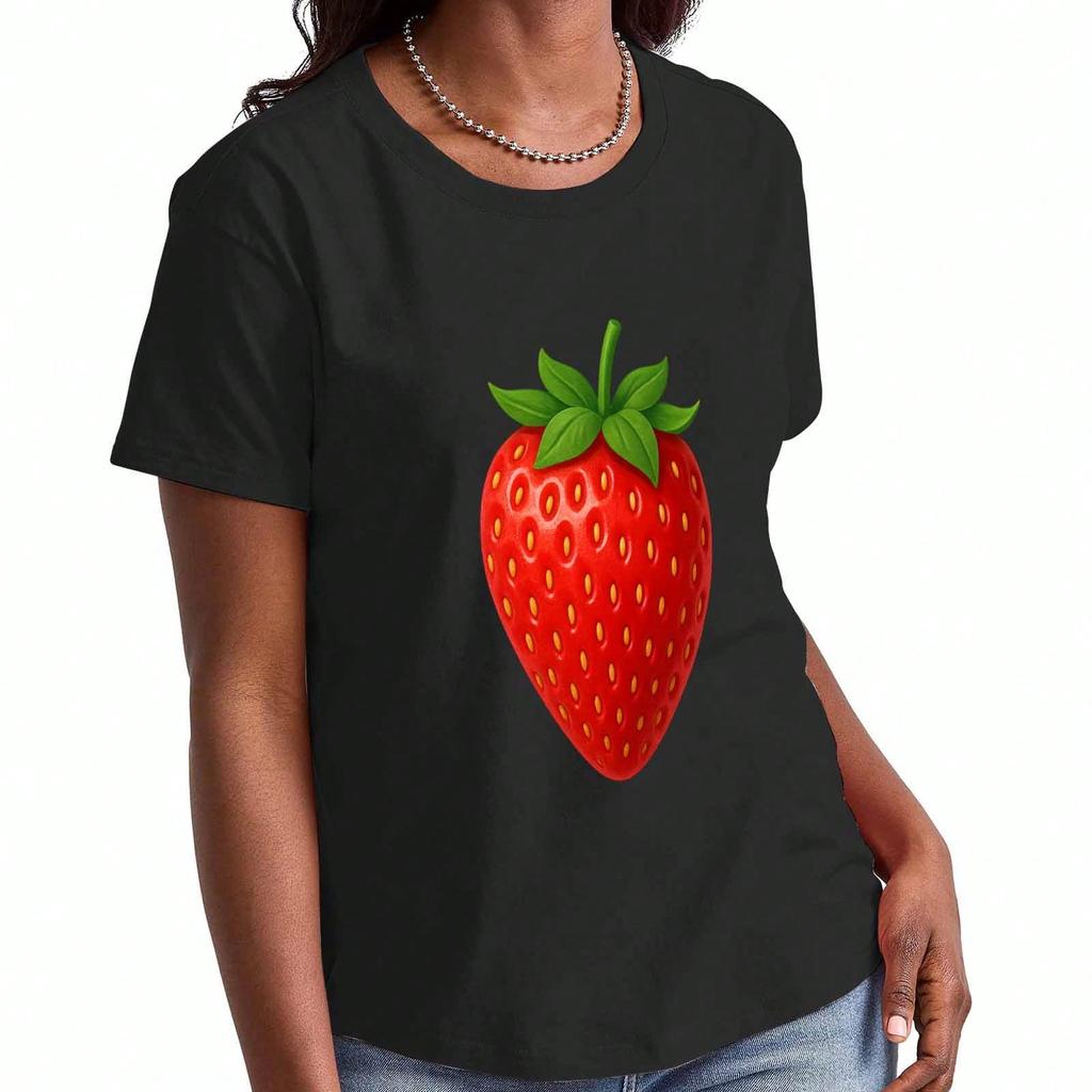 Strawberry Wounisex's Cotton T Shirt, Premium Cotton Graphic, Durable, Casual Fashion. Fresh And Fruity Strawberry Design, Perfect For Summer, Style,