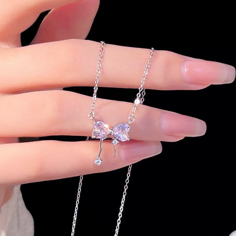 Ожерелье из розового бриллианта с бабочкой из стерлингового серебра S999 для женщин, легкая роскошная цепочка для ключей от меньшинства высокого качества