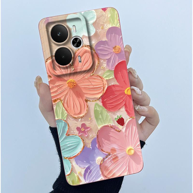 Чехол для телефона Realme 14T 5G Модный Минимализм Масляная живопись Жидкий силикон Мягкая крышка Для Realme 14 Realme14 Противоскользящий Fundas