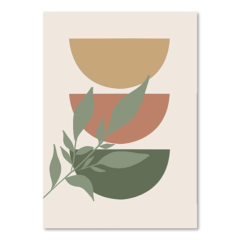 Абстрактные пейзажные постеры в стиле бохо, солнечные листья, холст, живопись, геометрические линии, настенные художественные картины с растениями для гостиной, домашний декор