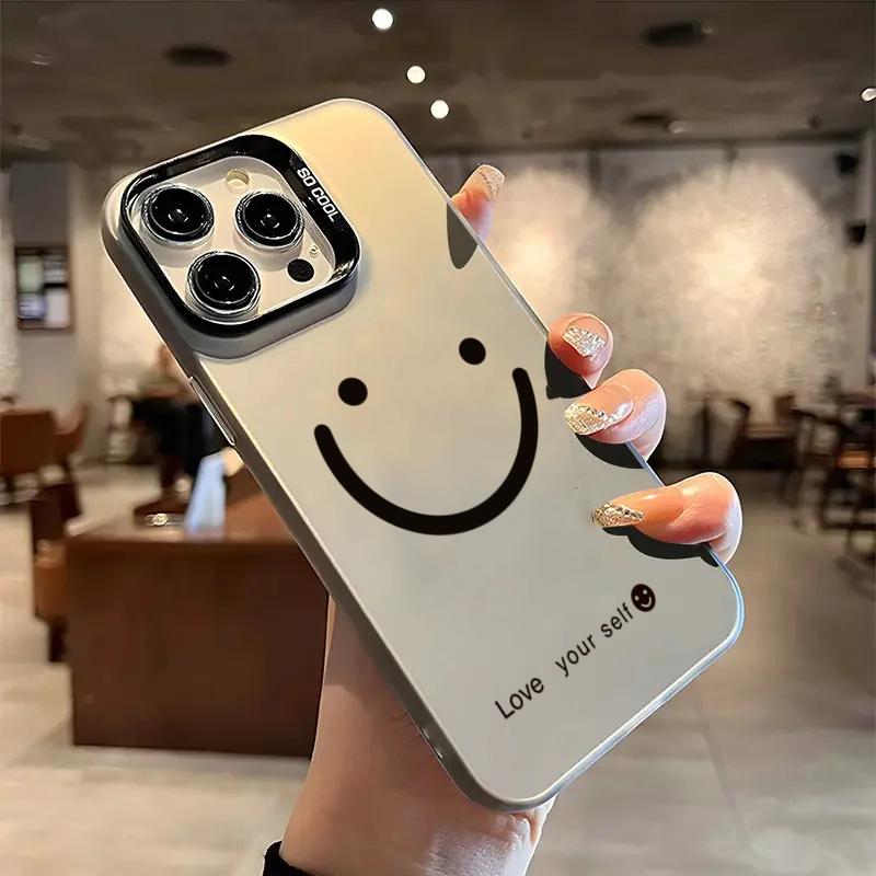 Smile Cheeks Electroplate Silver IMD Phone Case For iPhone 17 16 15 14 13 12 11 Pro Max 17 Air 16E X XS XR Matte Bumper Cover