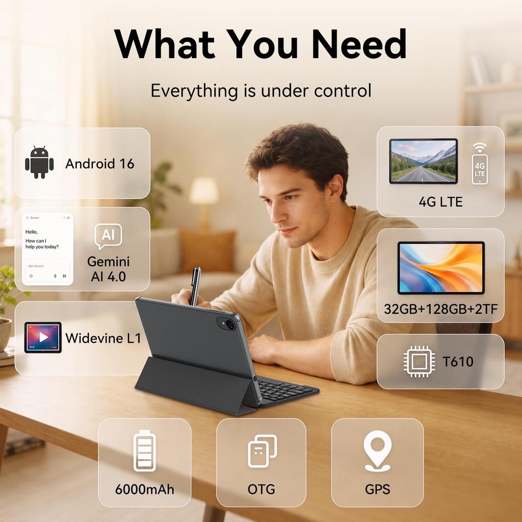 10.1 Inch Android 16 Tablet 32GB RAM 128GB ROM IPS‑LCD Display 4G LTE Dual‑SIM Octa‑Core