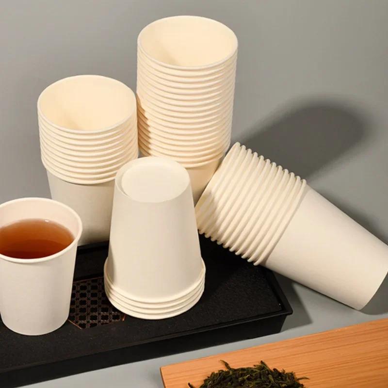 50/100Pcs Premium Disposable Paper Cup Heat Resistant High Quality Pure White Paper Material Professional Coffee Tea Cups