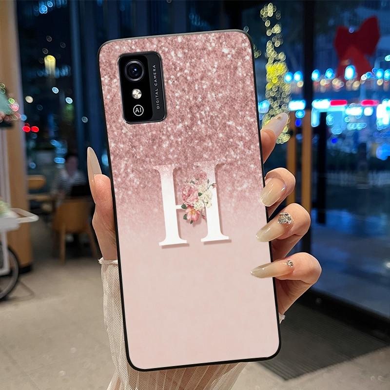 Anti-scratch Case For ZTE Blade L9 Silicone Black Soft Initial Letter With Flower Shiny Starry Sky Pattern Protective Back Case