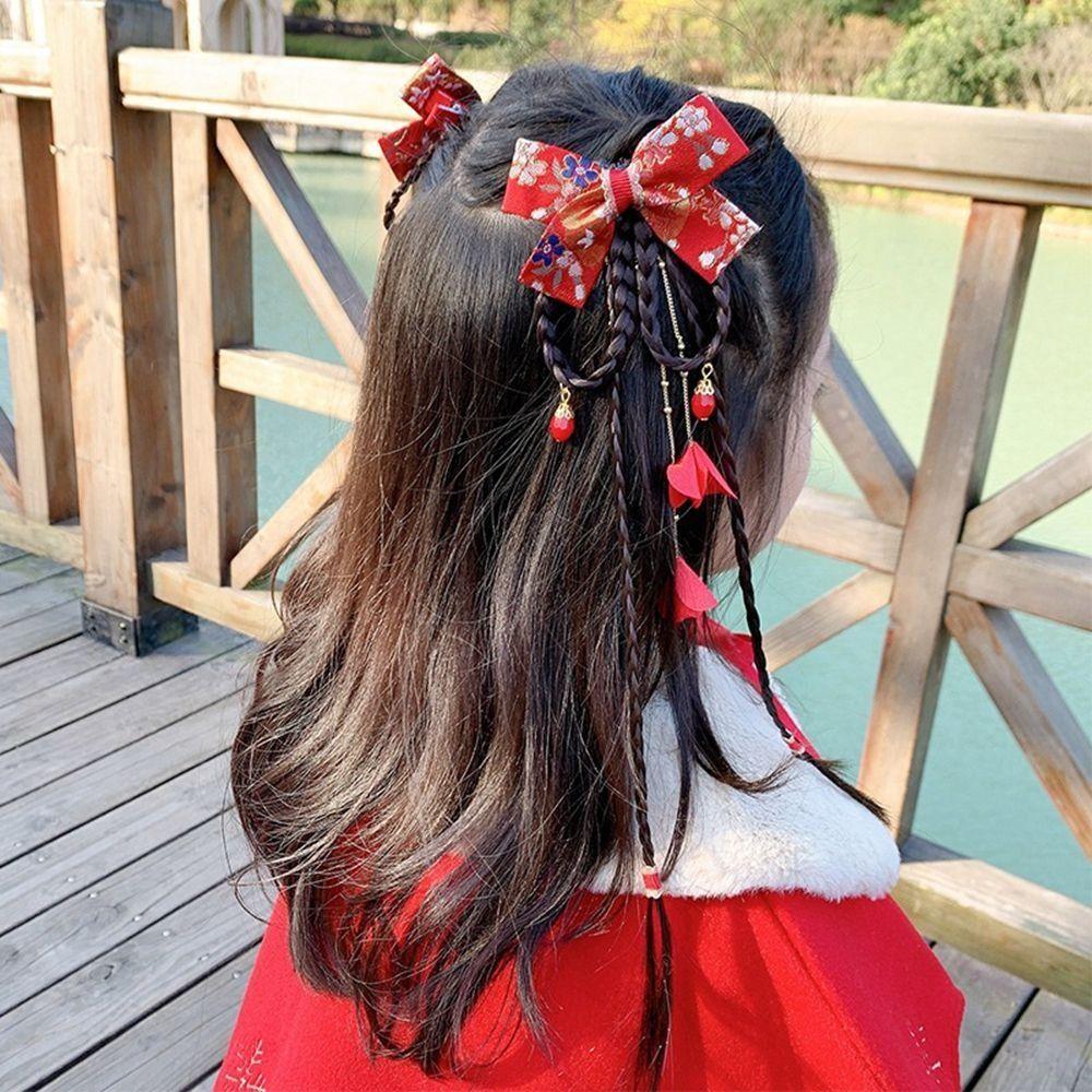 Tassels Children Bow Wig Hairpin Flower Ancient Style Hairpin Chinese New Year Headwear Girls