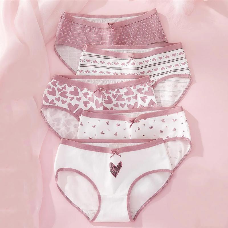 LANGSHA 5Pcs Cotton Panties Women Underwear Breathable Cute Print Briefs Female Fashion Lingerie XXL