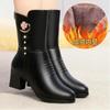 Casual Chic Mid-calf Boots for Womens Chunky High Heels Shoe Winter Plush Warm Side Zipper Modern Boot Black Red Botas
