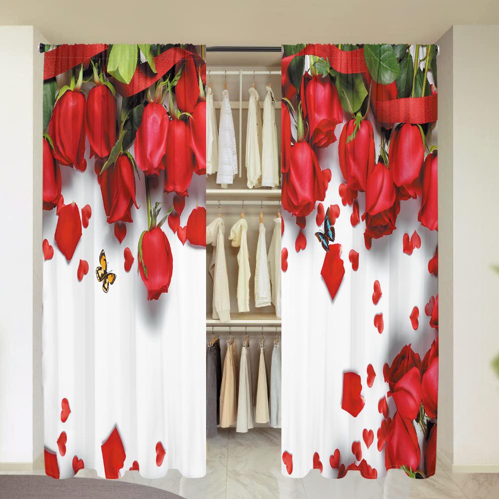 2 шт., шторы с красными розами -30% затемнения - подходят для гостиной, спальни, украшения дома на День святого Валентина