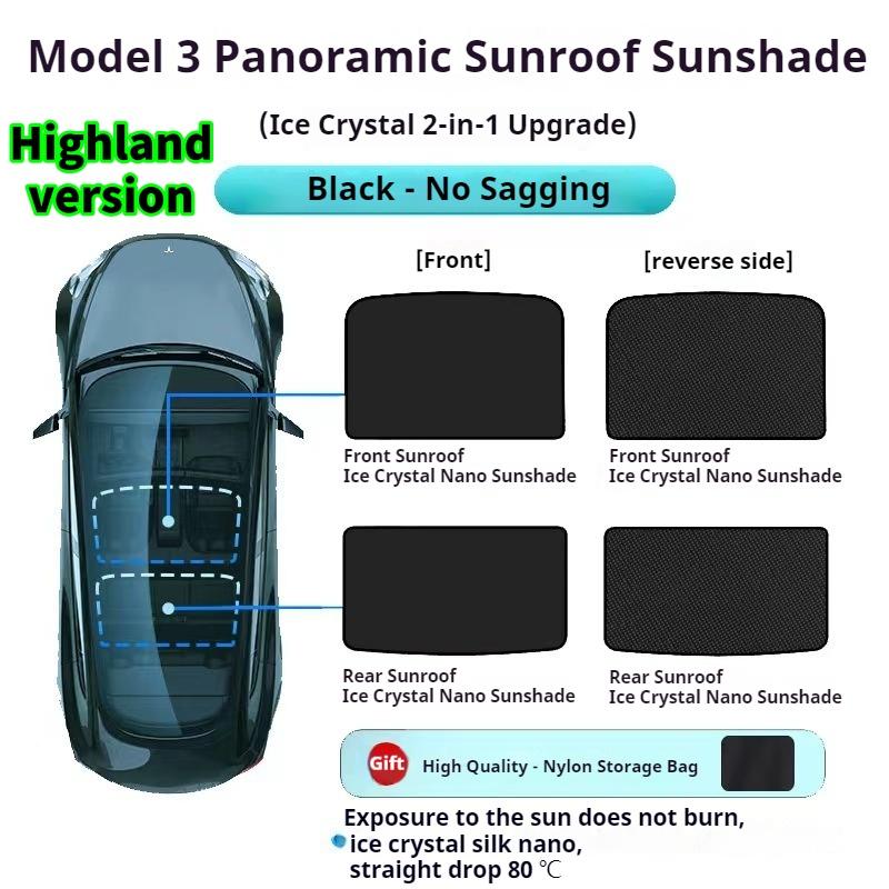 Для Tesla Model 3/Y Model 3 Highland Model Y Juniper 2025+ Ледяная Ткань Пряжка Стеклянная Крыша Солнцезащитный Козырек Автомобиль Передний Задний Люк На Крыше