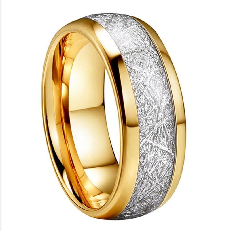 8mm Width Meteorite Stone Pattern Inlaid Silver Color Tungsten Steel Ring Couple Wedding Band Engagement Jewelry MIT