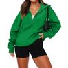 Women's Casual Fashion Long Sleeve Solid Color Zip Hooded Sweatshirt Top With Pocket