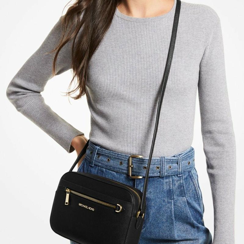 Michael Kors MK Jet Set Chain Zip Однотонная с логотипом Кожаная сумка-мессенджер для поездок Женская сумка на плечо Черная 35S1GTTC7L-BLACK