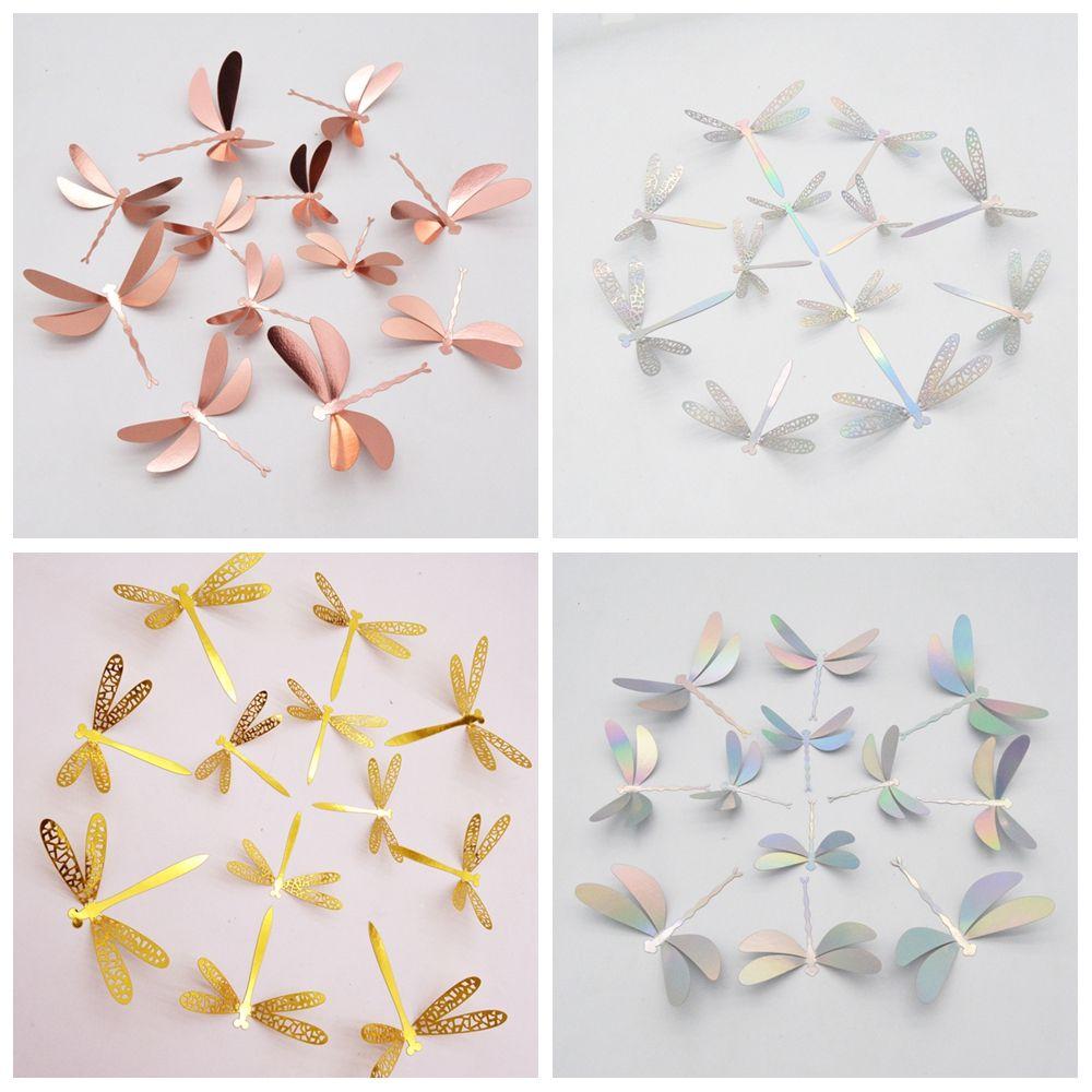 Вечеринка, свадьба, украшение дома, металлическая текстура, наклейки на стены, полые стрекозы, 3D наклейки со стрекозами