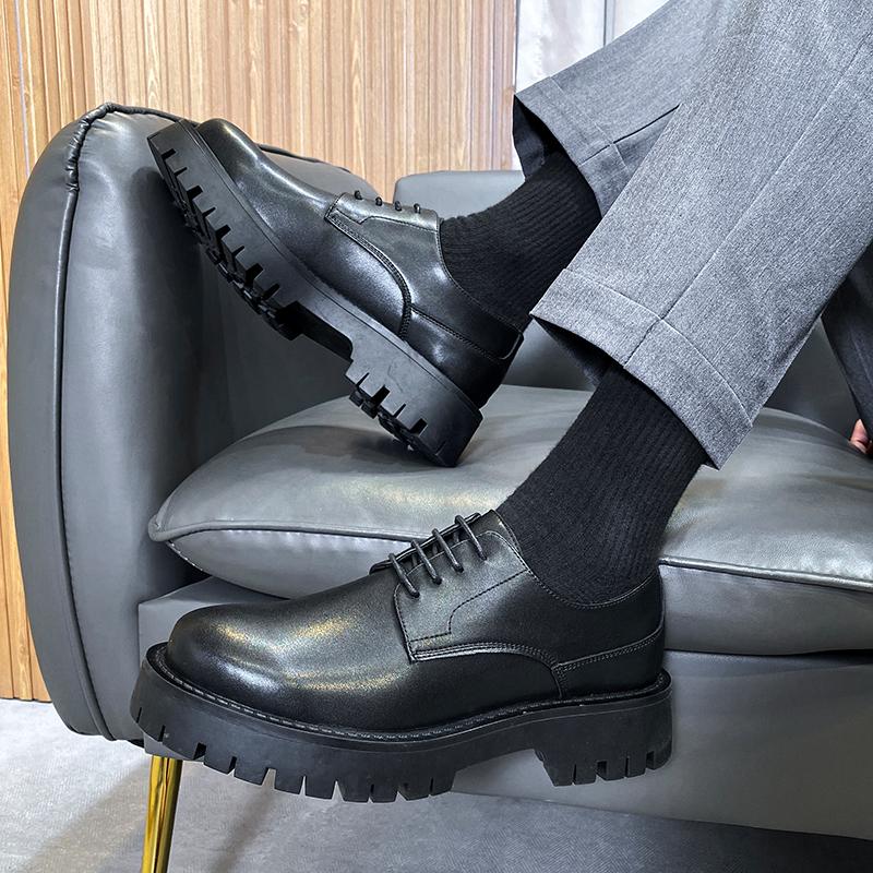 Мужские деловые повседневные туфли на платформе из кожи, мужские туфли в стиле харадзюку, корейский шик, высокого качества, свадебные кожаные туфли