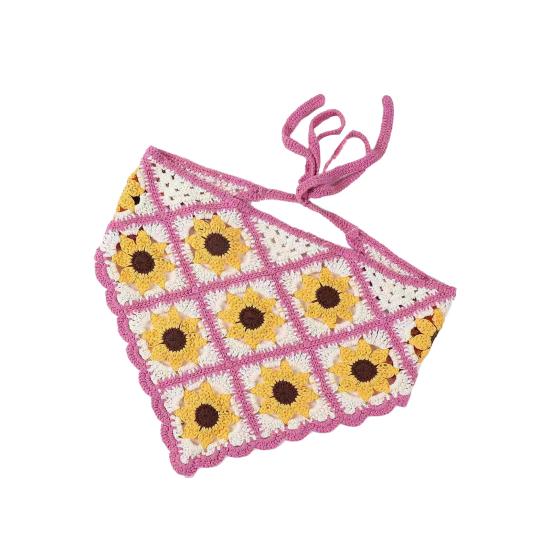 Готический вязаный крючком головной платок с цветочным узором на шнуровке, дышащий эластичный головной убор с растительным узором, аксессуары для волос