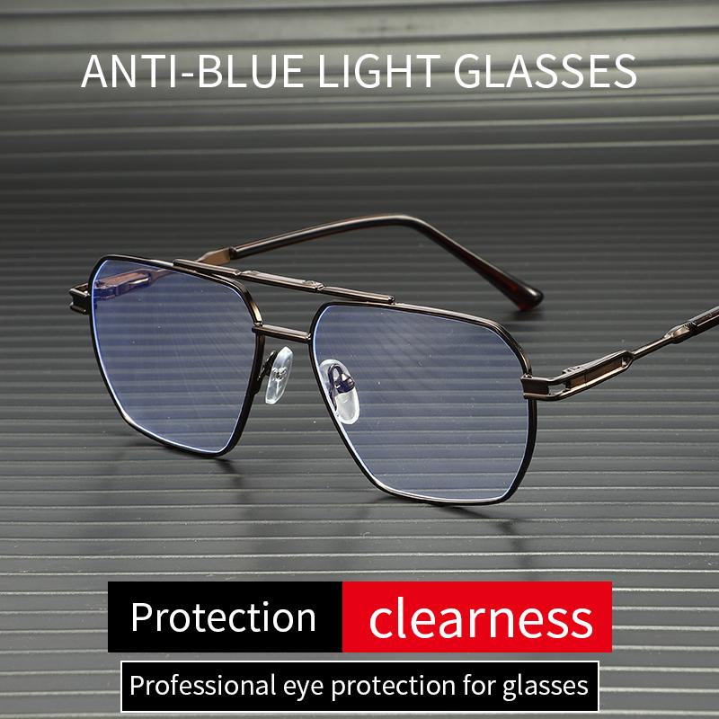 New Business Polygonal Frame Anti-Blue Light Double-Beam Frame Blue Light Glasses for Men Metal Frame Computer Glasses 6008