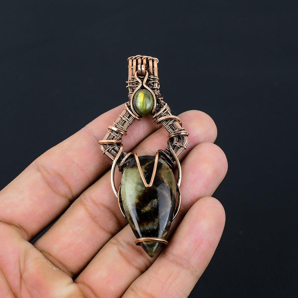 Септарий, лабрадорит, драгоценный камень, чистая медная проволока, обернутая ювелирным кулоном ручной работы для подарка