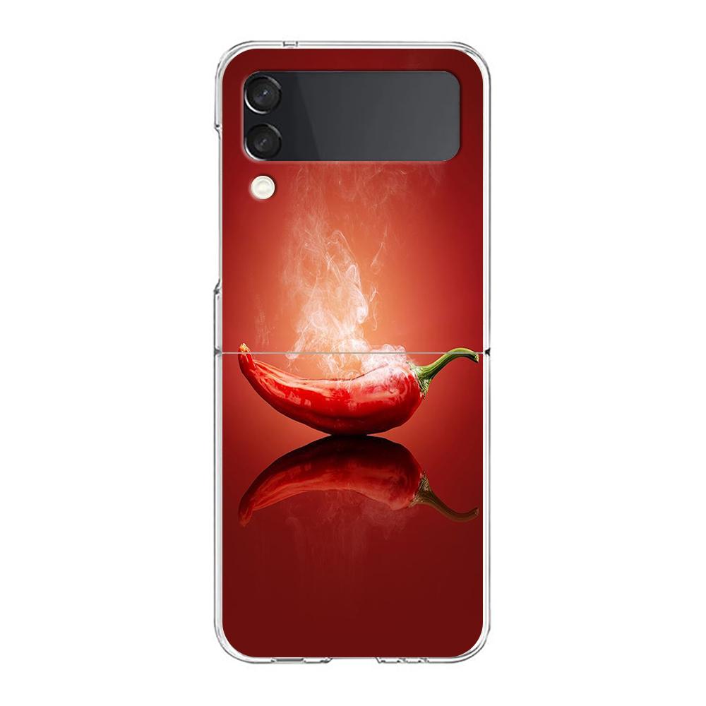 Чехол для телефона Samsung Galaxy Z Flip 6 5 4 Прозрачный для Samsung Z Flip 3 Жесткий ПК Складной корпус Красный перец Чехлы Сумки