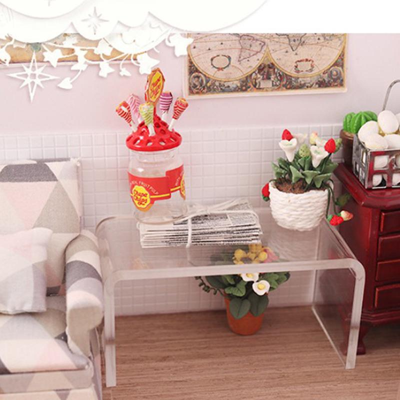 1:12 Doll House Transparency Table Living Room Leisure Table Mini Model Scene