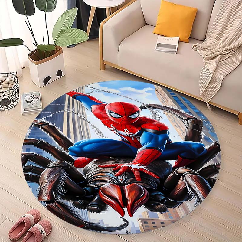 Cool Spider-Man cartoon print round carpet, bedroom, living room and office rotating chair carpet, home decoration