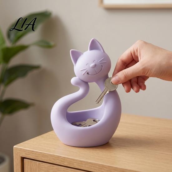 Unique Gift for Cat Lovers Shape 3D Printed Storage Tray, Matte Finish Decorative Desktop Small Item Holder Desk Durable PLA Ornament Bedroom Dressing