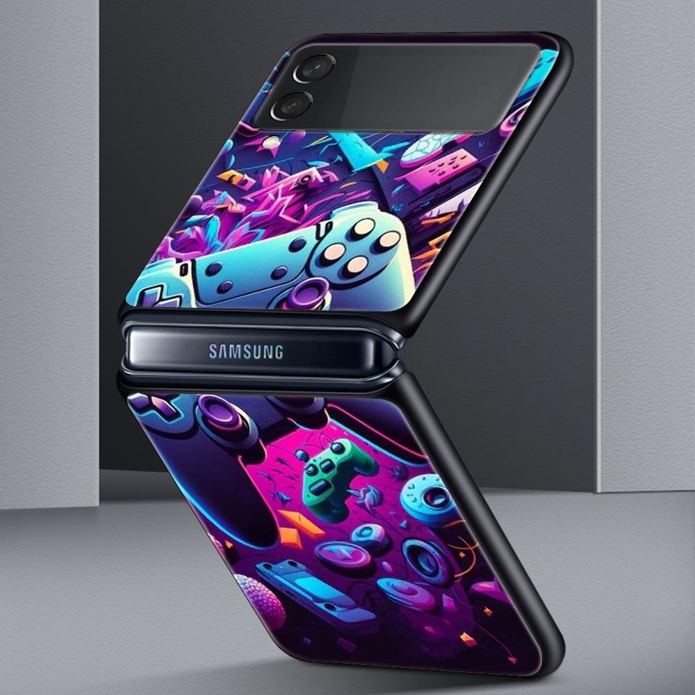 Game Controller Graphic Hard PC Phone Case For Samsung Galaxy Z Flip 7 6 5 4 Black Cover For Galaxy Z Flip 3 Foldable Fundas Bag