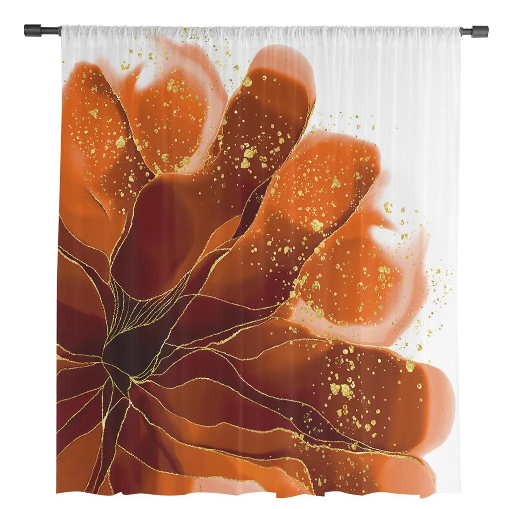 Градиентные акварельные цветочные оранжевые оконные тюлевые шторы для гостиной, кухни, домашнего декора, прозрачные шторы из вуали