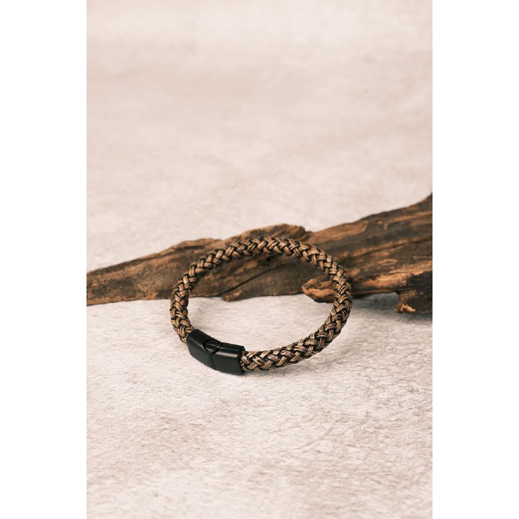 Набор мужских браслетов ручной работы из коричневой кожи и натурального камня, оникс