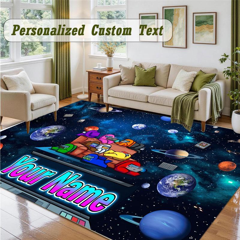 Crystal Velvet Square Rug Custom NameAmong Us Pattern Non Slip Home Floor Decor Rug