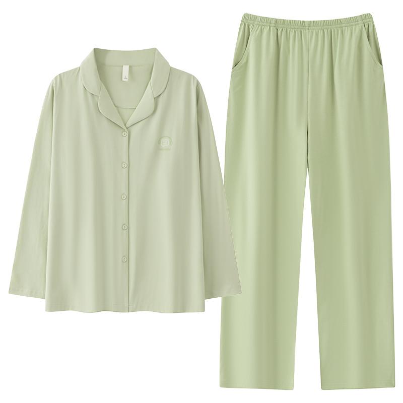 Fresh Light Green Collar Cardigan Home Suit Set for Women