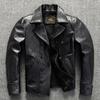 Верхний слой телячья кожа Мужская готовая одежда Тяжелая стирка Мотоциклетные костюмы Короткие