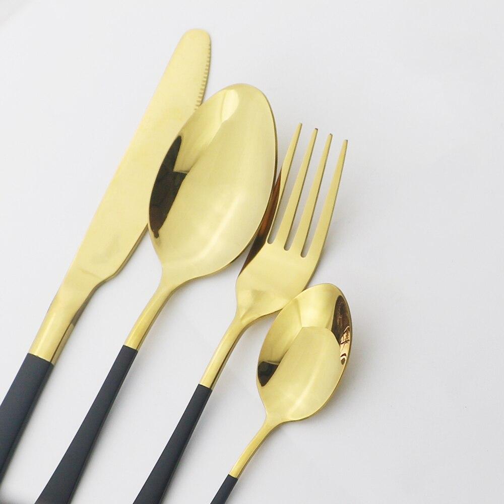 Набор столовой посуды из нержавеющей стали, набор столового серебра, черное золото, обеденная ложка, столовые приборы, столовые приборы, набор посуды для пикника, кухни, дома
