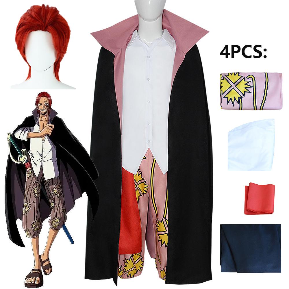Anime Red Hair Two Years Ago Shanks Cosplay Shanks Red Wig Costume Top Pants Trench Cloak Halloween Party Uniform Suit