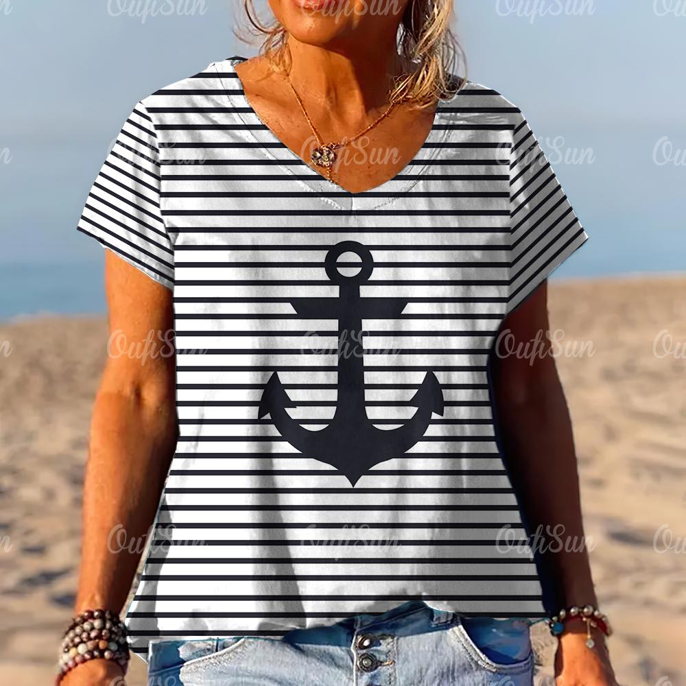 Новый стиль, женская футболка, летняя футболка с 3d принтом, полосатая женская одежда, дизайнерская футболка большого размера с коротким рукавом и v-образным вырезом, модная