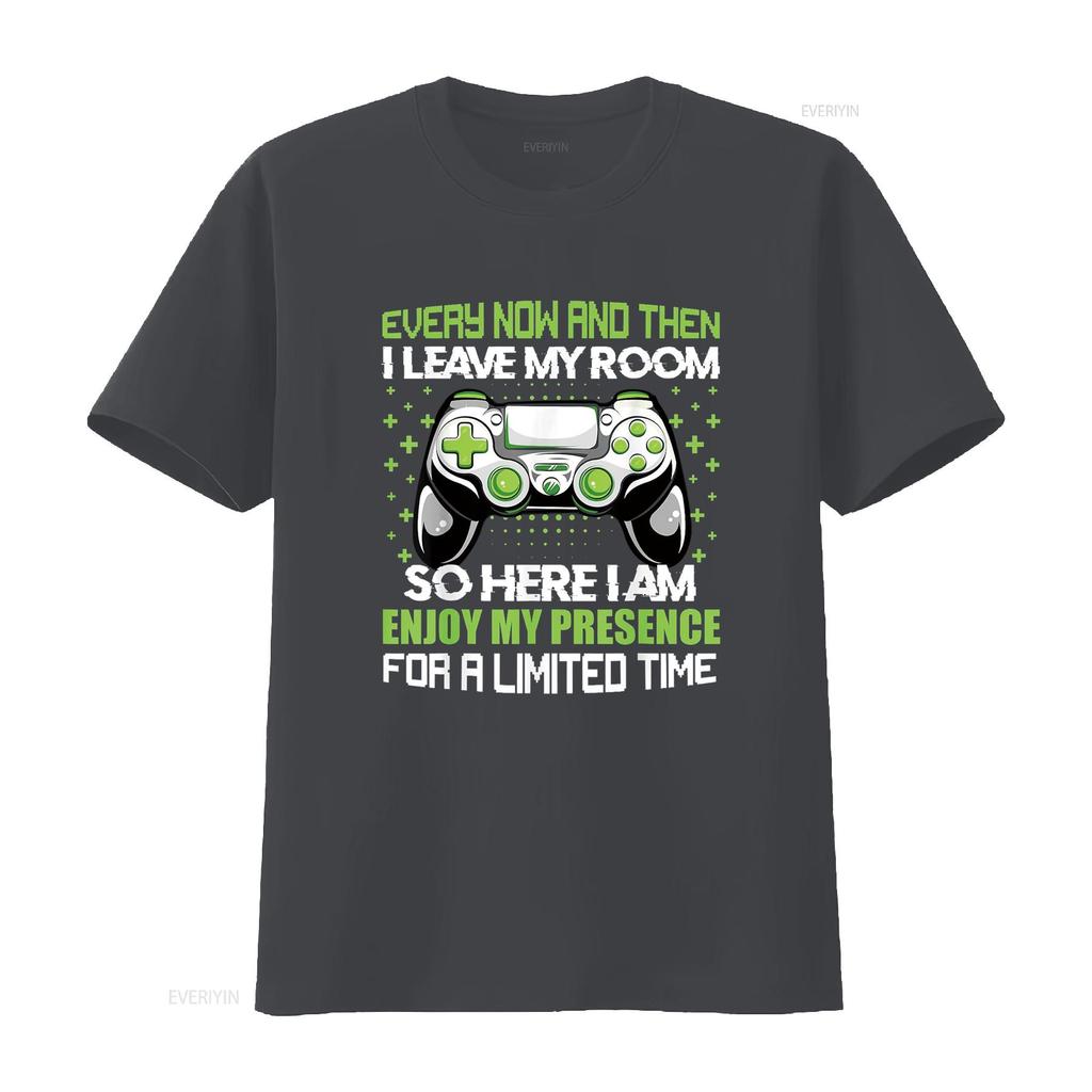 Funny Gamer Every Now And Then I Leave My Room Gaming T Shirt Black vintage Washed streetwear Breathable graphic Versatile Soft