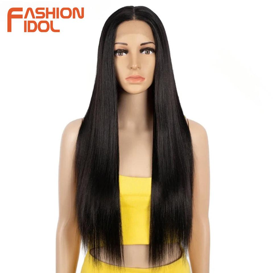 FASHION IDOL 28-дюймовые прямые парики с кружевной передней частью, синтетические, омбре, разноцветные, оранжево-красные, термостойкие волокна, парики с кружевом Т-образного пробора, косплей