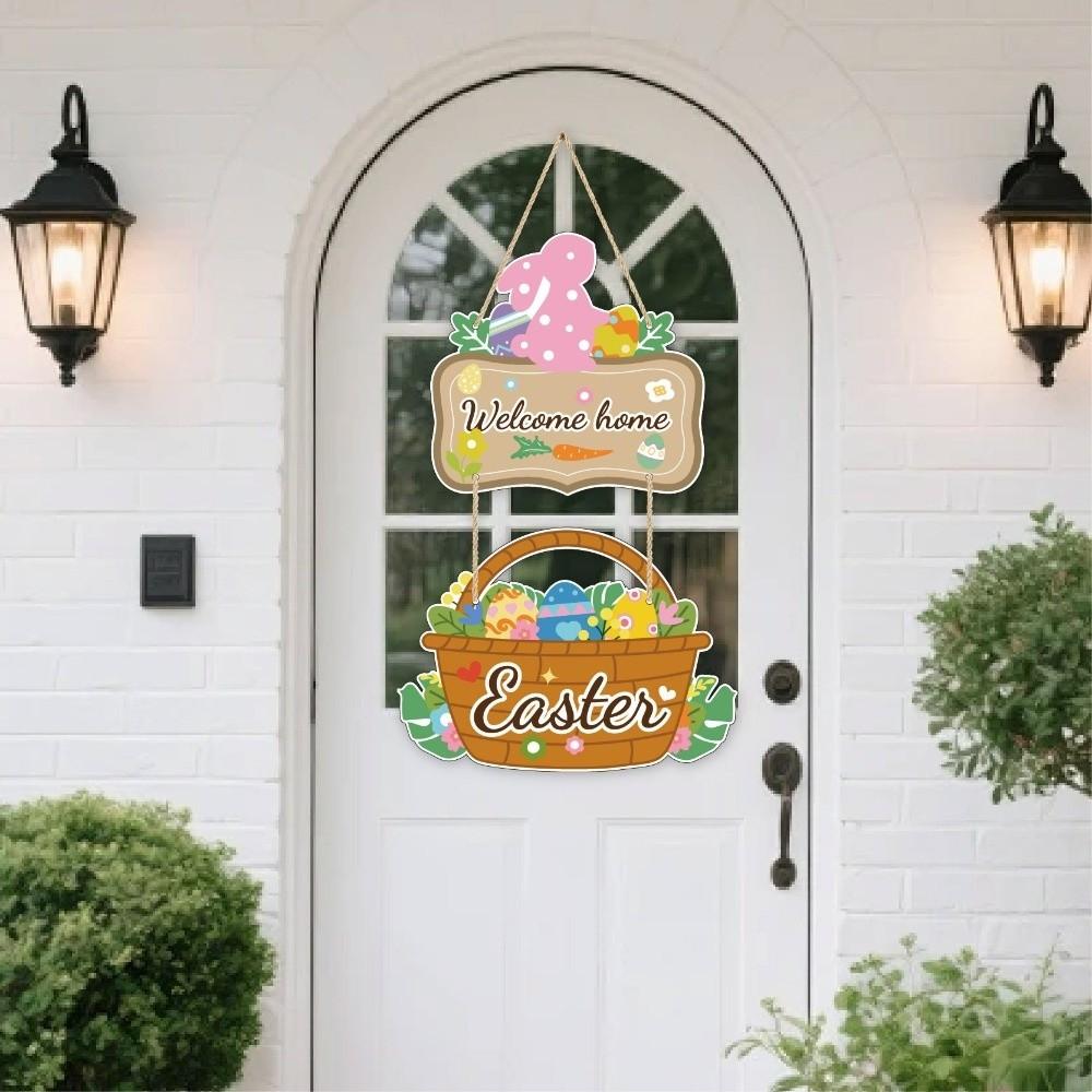 Cartoon Easter Welcome Sign Paper Bunny Egg Decor Easter Hanging Ornament Party Decoration