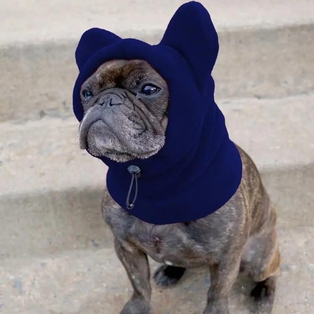 Adjustable Dog Fleece Hats Solid Color Dog Warm Caps Dog Ears Hoodie Caps Cold Weather