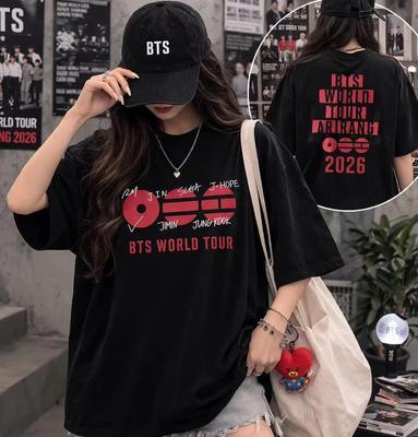 BTS 2026 Мировой Тур Альбом Arirang Графика Унисекс Хлопковая Футболка, Корейская Kpop Мальчишеская Группа Мужская Женская Ретро Y2k Модная Рубашка