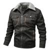 Men's Spring Autumn Outdoor Warm Fleece Lined Jacket Loose Casual Faux Leather Jackets Windproof Men's Coat Snaps Working Jacket with Multi Pockets