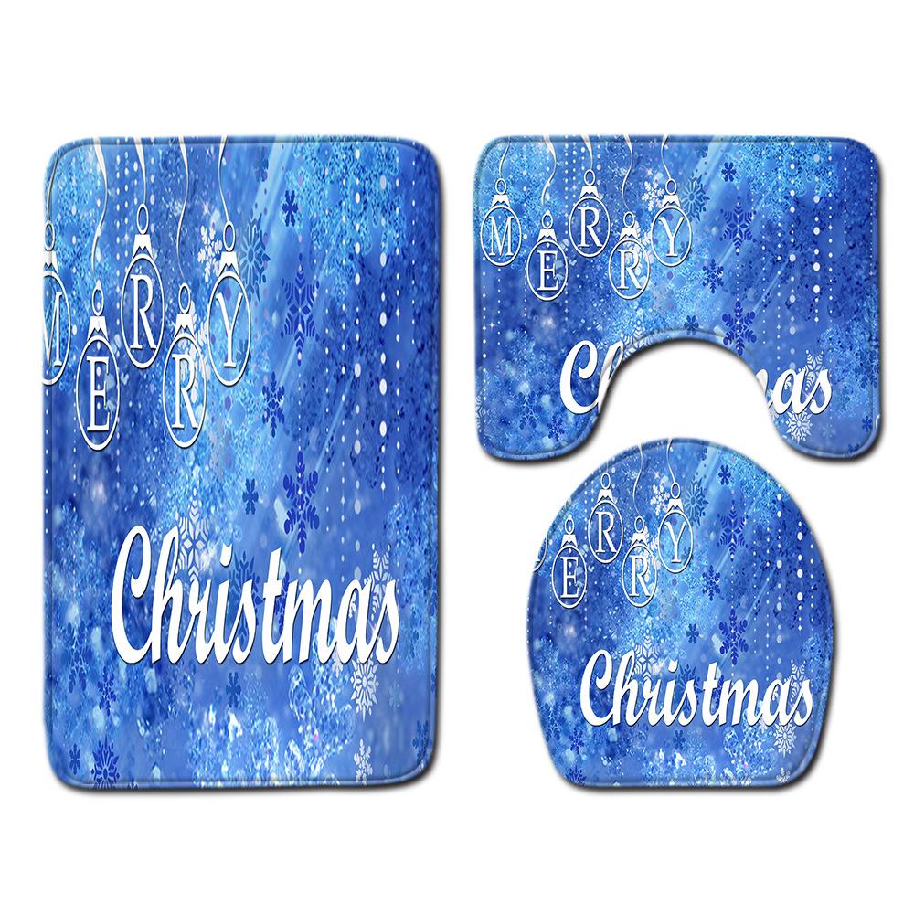 Christmas Home Shower Curtain Polyester Cloth Four-Piece Toilet Floor Mat Bathroom Non-Slip Door Mat Bedroom Carpet
