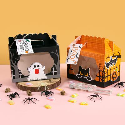 4 шт. Хэллоуин Крафт-бумажные коробки для угощений с прозрачным окошком, подарочные бирки, коробка для конфет для вечеринки на Хэллоуин, кондитерская, коробка для угощений, для детей, для подарков