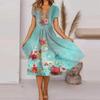 Women's Fashion And All-match Summer Temperament V-neck Printed Short-sleeved Dress