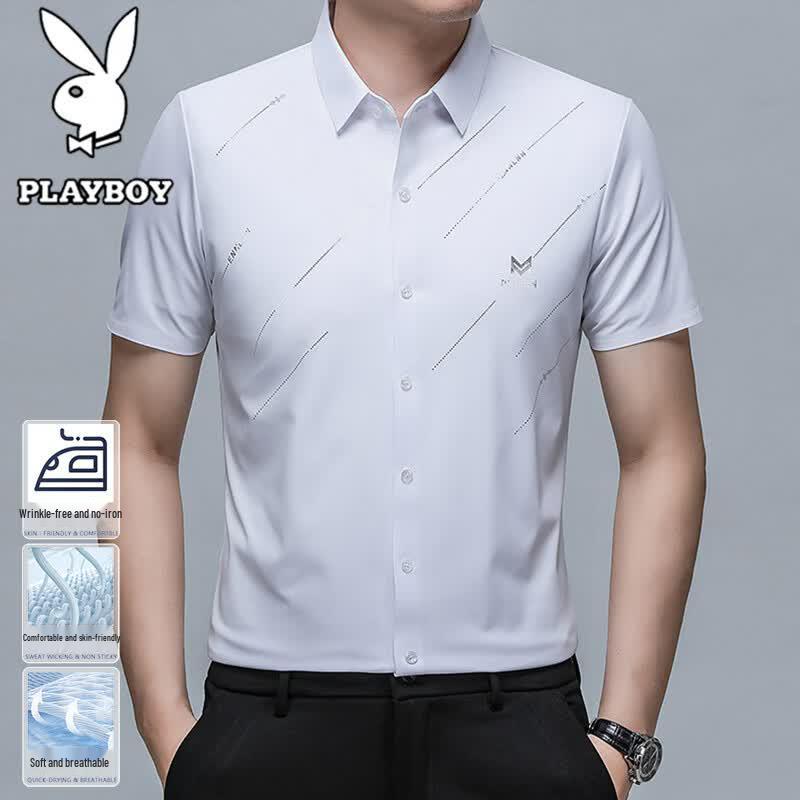 PLAYBOY Мужская легкая рубашка в стиле business casual с коротким рукавом