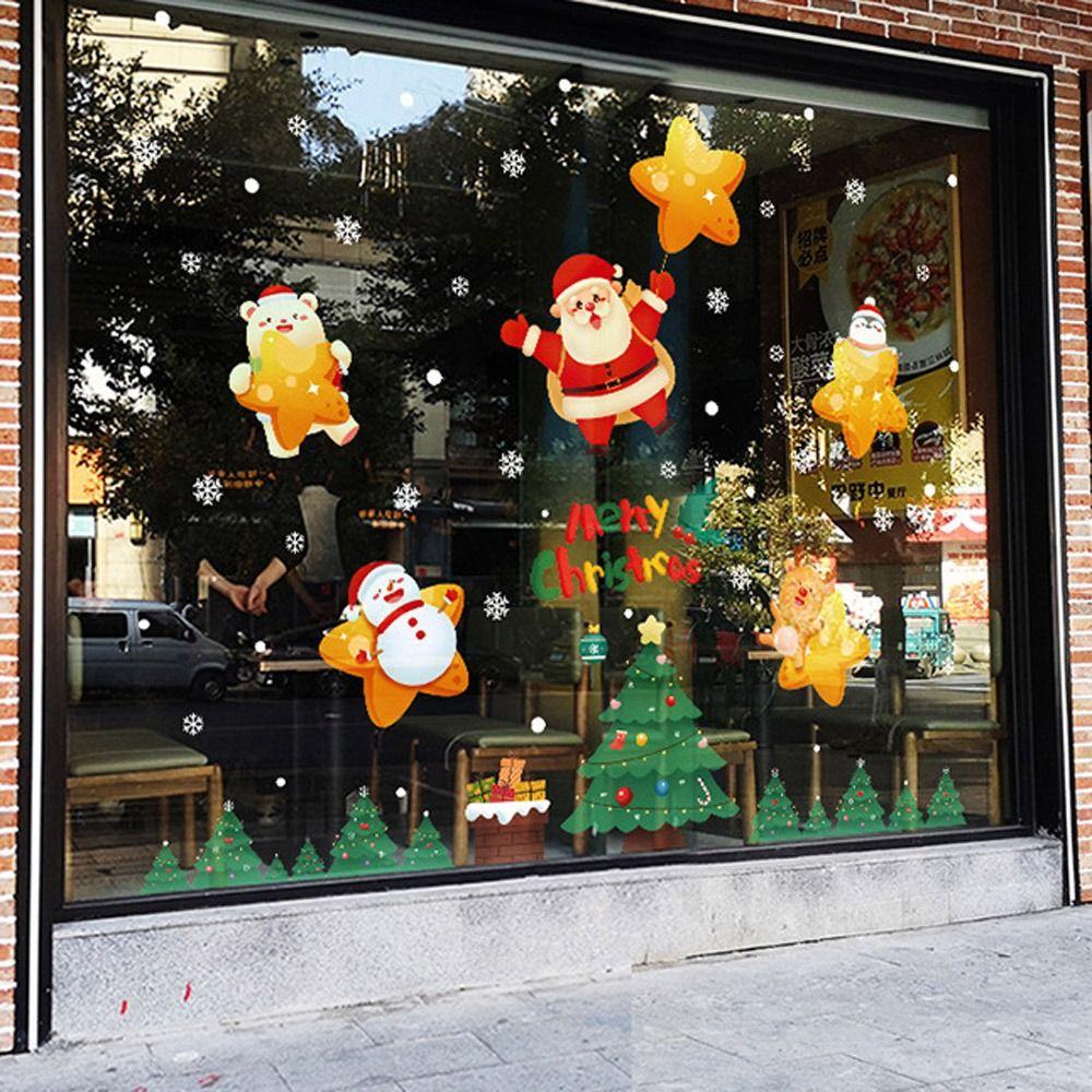 Новогодняя рождественская настенная наклейка Снежинка Санта-Клаус Лось Стеклянная наклейка Подарочная наклейка на окно Домашний декор