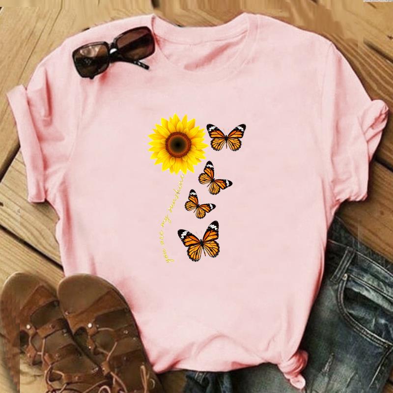 Butterfly Lovely Tee Top Fashion T Shirt 90s Sweet Trend Clothing Casual Short Sleeve Women Print Lady Female Graphic T-shirt