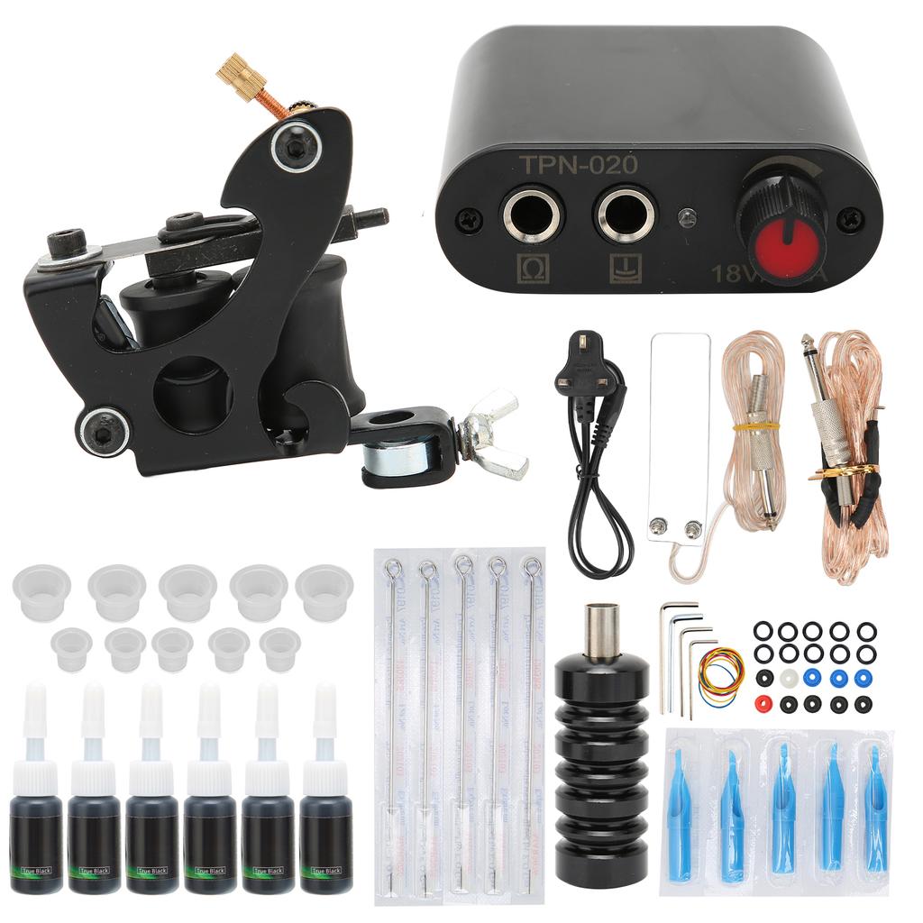 Complete Coil Tattoo Machine Set Tattoo Power Supply Needles Professional Tattoo Machine Kit for
