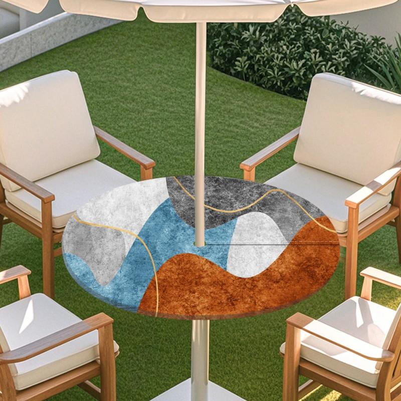 Outdoor Round Table Cover With Umbrella Hole Elastic Edge Waterproof Patio Dining Tablecloth Garden Terrace