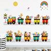 Condessacity Wall Sticker Children Small Train Wallpaper Sticker Peelable Animal Number Cartoon Train Wall Sticker Room Kindergarten Nursery School